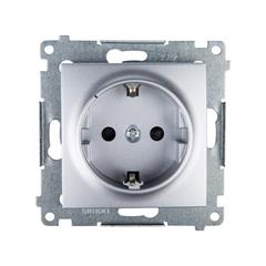 Simon 54 Gniazdo pojedyncze SHUKO 16A IP20 z przesłoną torów srebrny mat DGSz1Z.01/43 WMDW-03111x-043