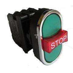 Przycisk potrójny, zielony z wystającym czerwonym stopem, Z+R+Z T0-B121B30YY