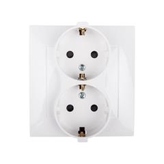 Simon 54 Gniazdo podwójne SCHUKO z/u 16A IP20 z przesłoną torów białe DGSz2Z/11 WMDW-12211N-011