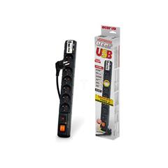 Listwa zasilająca przeciwprzepięciowa 3m czarna (6 gniazd + 2xUSB 2.1A) ACAR USB-3M