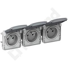PLEXO55 Gniazdo potrójne poziome z/u szare 069564