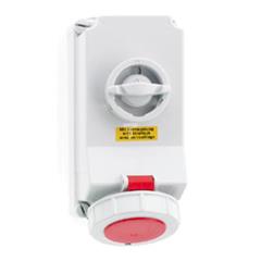 Gniazdo stałe 7P 16A 400V czerwone IP67 6H z wyłącznikiem i podwójną blokadą mechaniczną 16380