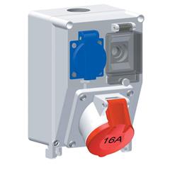 Rozdzielnica naścienna 1x16A 230V, 1xCEE 16A 5P 400V, 1xD01/1 IP44 51067
