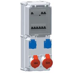 Rozdzielnica naścienna 2x16A 230V, 1xCEE 16A 5P 400V, 1xCEE 32A 5P 400V, 1x FI40/0,03A, 2xB16/1, 1xC16/3, 1xC32/3 IP44 519293