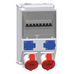 Rozdzielnica naścienna 2x16A 230V, 1xCEE 16A 5P 400V, 1xCEE 32A 5P 400V, 1xFI40/0,03A, 2xB16/1, 1xC16/3, IP44 519015