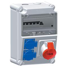 Rozdzielnica naścienna 2x16A 230V, 1xCEE 16A 5P 400V, 1xFI40/0,03A, 2xB16/1, 1xC16/3 IP44 516539