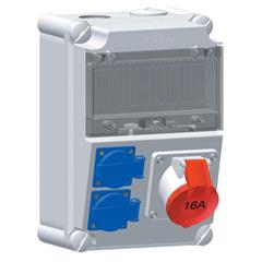 Rozdzielnica naścienna 2x16A 230V, 1xCEE 16A 5P 400V 8-modułowa pokrywa rewizyjna 513399