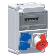 Rozdzielnica naścienna 2x16A 230V, 1xCEE 32A 5P 400V, 1xC32/3 2xB16/1 IP44 5176