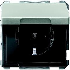 Gniazdo wtykowe SCHUKO z klapką, z przesłoną, b.śrub., stal, Artec/Antique MTN2310-4146