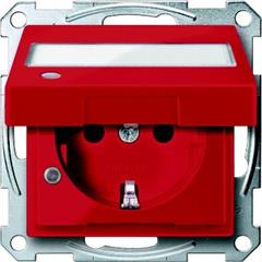 Gniazdo SCHUKO z klapką, p.opis., sygn. zał. przesł., b.śrub., rubinowy, Sys M MTN2313-0306