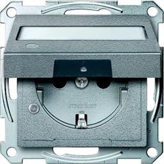 Gniazdo SCHUKO z klapką, p.opis., sygn. zał. przesł., b.śrub., alu, Sys M MTN2313-0460