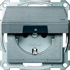 Gniazdo wtykowe SCHUKO z klapką i przesłoną, IP44, b.śrub., alu, Sys M MTN2314-0460