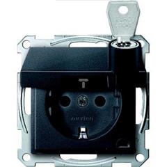 Gniazdo wtykowe SCHUKO z klapką przesł., blokady, b.śrub., antracyt, Sys M MTN2315-0414