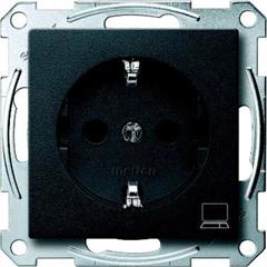 Gniazdo wtykowe SCHUKO z ozn. /komputer/ i przesłoną, b.śrub., antracyt, Sys M MTN2350-0414