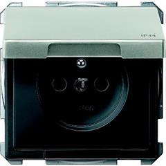 Gniazdo wtykowe z uziem. i klapką, IP44, z przesł. śrub., stal, Artec/Antique MTN2614-4146