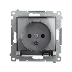 Simon 54 Gniazdo hermetyczne pojedyncze z/u 16A IP44 z klapką transparentną bez uszczelki srebrny mat DGZ1BUZ.01/43A