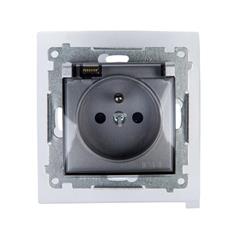 Simon 54 Gniazdo hermetyczne pojedyncze z/u 16A IP44 z przesłoną torów i klapką transparentną srebrny mat DGZ1BZ.01/43A