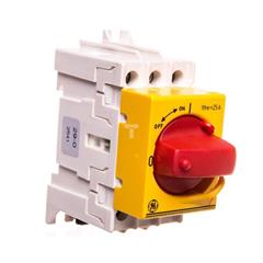 Rozłącznik izolacyjny DILOS 00 25A 3P czerwone pokrętło zółty front D/061302-203 731407