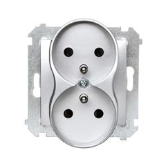 Simon 54 Nature Gniazdo podwójne z/u 16A 250V  z przesłonami do ramek srebrne DGZ2MZN.01/43 WMDW-0021NM-043
