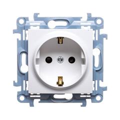 Simon 10 Gniazdo pojedyncze SCHUKO z przesłonami białe 16A 250V IP20 CGSZ1Z.01/11 WC-GSZ1Zxx-01-11xx