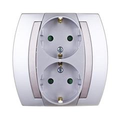 GAZELA Gniazdo podwójne z/u SCHUKO 16A IP20 z przesłonami torów srebro/ tytan GP-2JSP/18/23