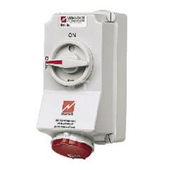 Gniazdo naścienne z rozłącznikiem 16A 7p 6h 400V IP44 z podwójną blokadą mechaniczną MEN5536