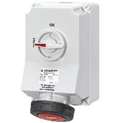 Gniazdo naścienne z rozłącznikiem 63A 5p 6h 400V IP67 z podwójną blokadą mechaniczną MEN5113A