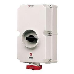 Gniazdo naścienne z rozłącznikiem 125A 4p 6h 400V IP67 z podwójną blokadą mechaniczną MEN5691A