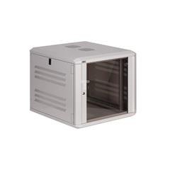 Szafa wisząca 19 cali 9U 600x600mm IP30 ściany boczne otwierane, drzwi z szybą, RAL 7035 (szary) SIDE-O19-9U-60-DS-S