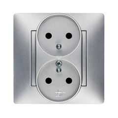 VOLANTE Gniazdo podwójne z/u 16A 230V modułowe srebrne 2643-06