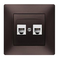 VOLANTE Gniazdo telefoniczne podwójne RJ11 czekoladowe 2651-04