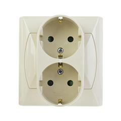 AKCENT Gniazdo podwójne z/u schuko 16A 250V IP20 z przesłonami torów beżowe GP-2ASP/01