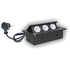Gniazda wpuszczczane w blat 3x230V /gruby rant/ 1,5m czarne OR-AE-1338/B