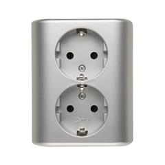 Simon 54 Gniazdo podwójne Schuko podtynkowe z przesłonami wersja skandynawska srebrny mat EGSZ2PZ/43 WMEW-12211N-043