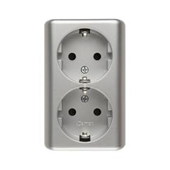 Simon 54 Gniazdo podwójne Schuko natynkowe z przesłonami wersja skandynawska srebrny mat EGSZ2NZ/43 WMEW-22211N-043