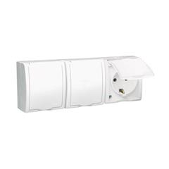 Simon Aquarius Gniazdo potrójne z/u SCHUKO bryzgoszczelne IP54 klapka biała białe AQGSZ1-3/11 WMQW-32310x-1011