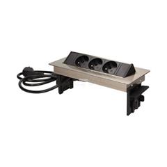 Gniazdo wpuszczane w blat 3x250V w niklowanej obudowie z przewodem 1,8m OR-AE-1363