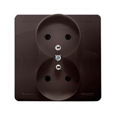 Simon Basic Gniazdo podwójne z/u kompletne z przesłonami czekoladowy BMGZ2Z/47 WMUW-10211z-5011