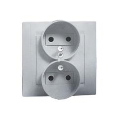 Simon 15 Gniazdo podwójne z/u16A IP20 z przesloną torów aluminium metalizowane 1591451-026 WS15-1591451-026