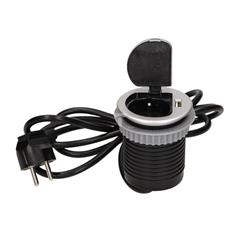 Gniazdo meblowe wpuszczane w blat 1x250V AC z pokrywką, ładowarką USB i przewodem 1,8m OR-AE-1373