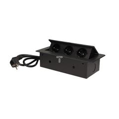 Gniazda wpuszczane w blat 3x250V z płaskim rantem i przewodem 1,5m czarne OR-AE-1372/B