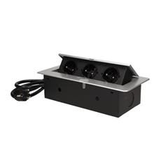 Gniazda wpuszczane w blat 3x250V z płaskim rantem i przewodem 1,5m srebrne OR-AE-1372/G