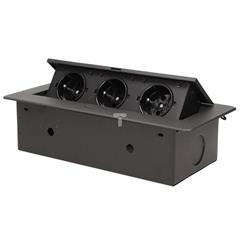 Gniazda wpuszczane w blat 3x250V AC z płaskim rantem czarne OR-AE-1371/B