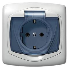 TON Gniazdo bryzgoszczelne z uziemieniem schuko IP-44 wieczko białe biały GPH-1CS/00/w