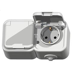 DELFINA Gniazdo hermetyczne podwójne z/u SCHUKO 16A IP44 z klapką białe GNH-2DS/00/w