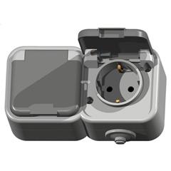 DELFINA Gniazdo hermetyczne podwójne z/u SCHUKO 16A IP44 z klapką szare GNH-2DS/30/w