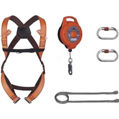 Zestaw gotowy do użytku: szelki z 2 punktami zaczepowymi urządzenie samohamowne z liną stalową 10 m rozmiar S/M/L ANTI ELARA270