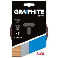 Krążki ścierne na rzep 150 mm, K40 z otworami 55H802 /3szt./