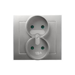 AS Gniazdo podwójne 16A b/u z przesłonami srebro GP-2GP/18