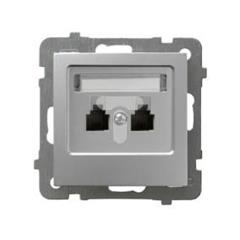 AS Gniazdo telefoniczne podwójne równoległe srebro GPT-2GR/m/18